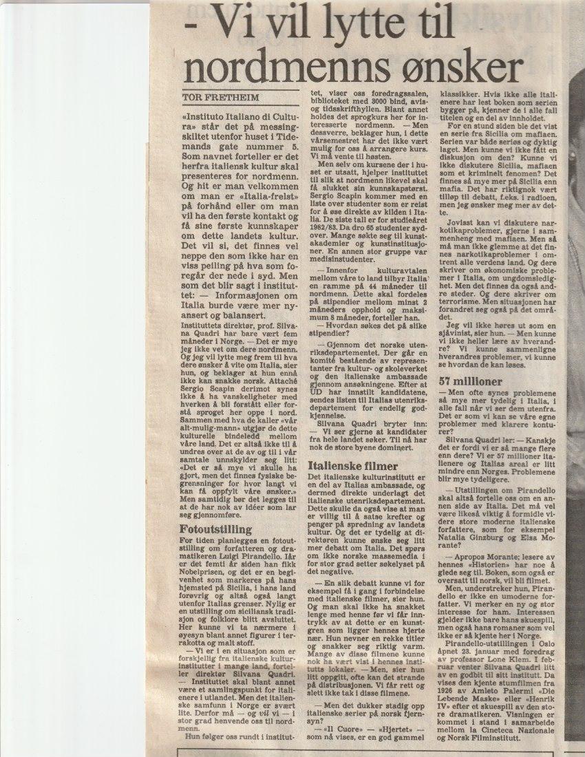 Articolo di Aftenposten del 26 gennaio 1985, pagina 1