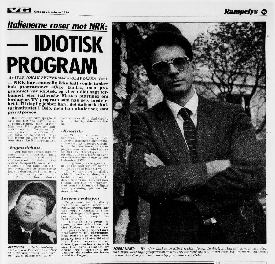 Articolo del giornale norvegese VG del 25 ottobre 1989