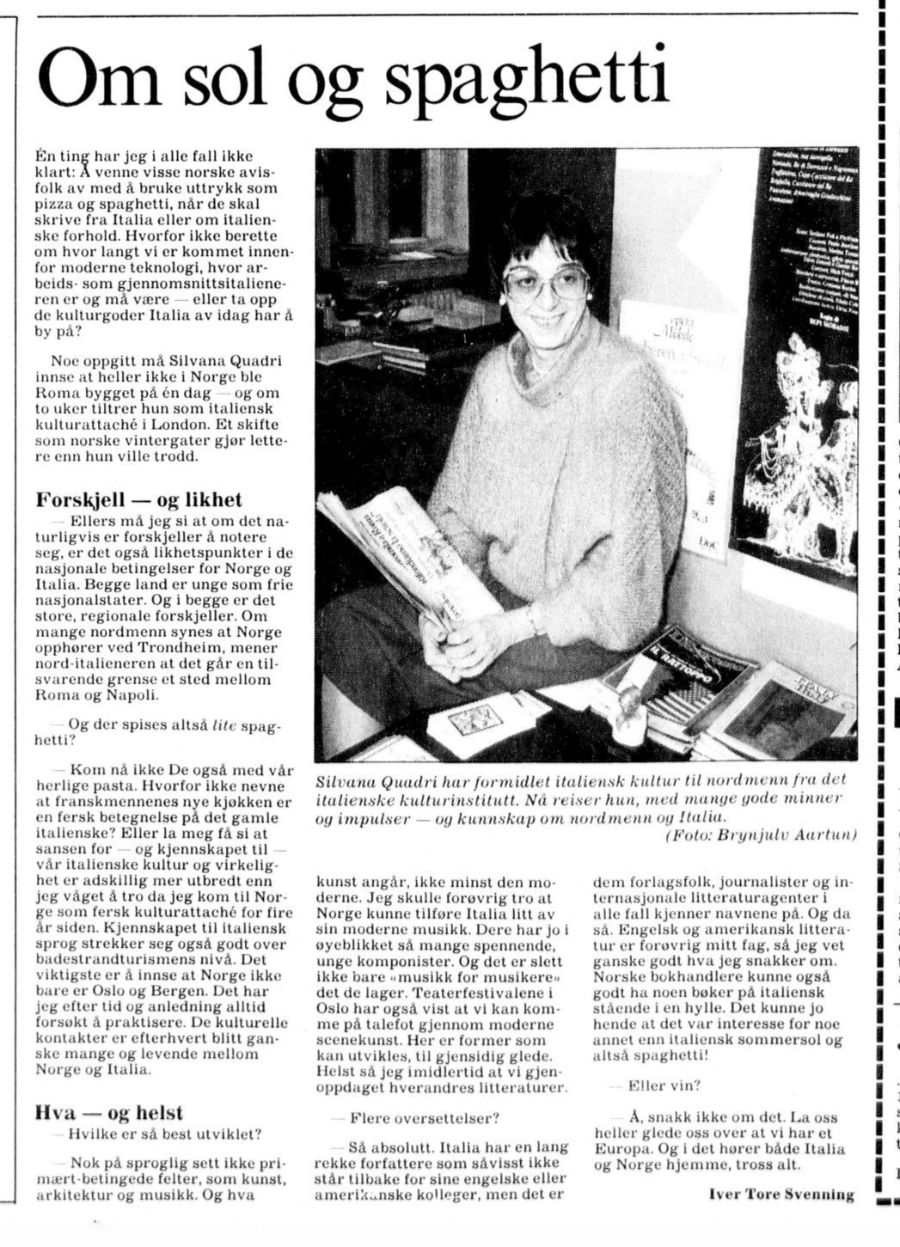 Articolo pubblicato su Aftenposten il 30 novembre 1988