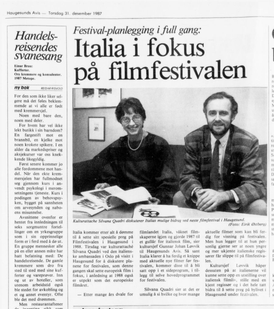 Articolo pubblicato su Haugesunds Avis il 31 dicembre 1987