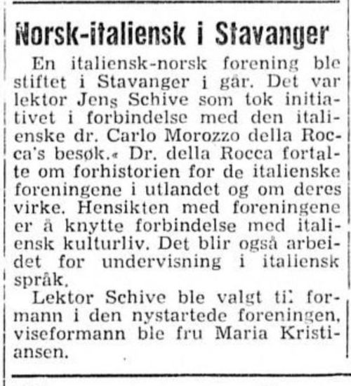 Articolo Stavanger Aftenblad 28 aprile 1956