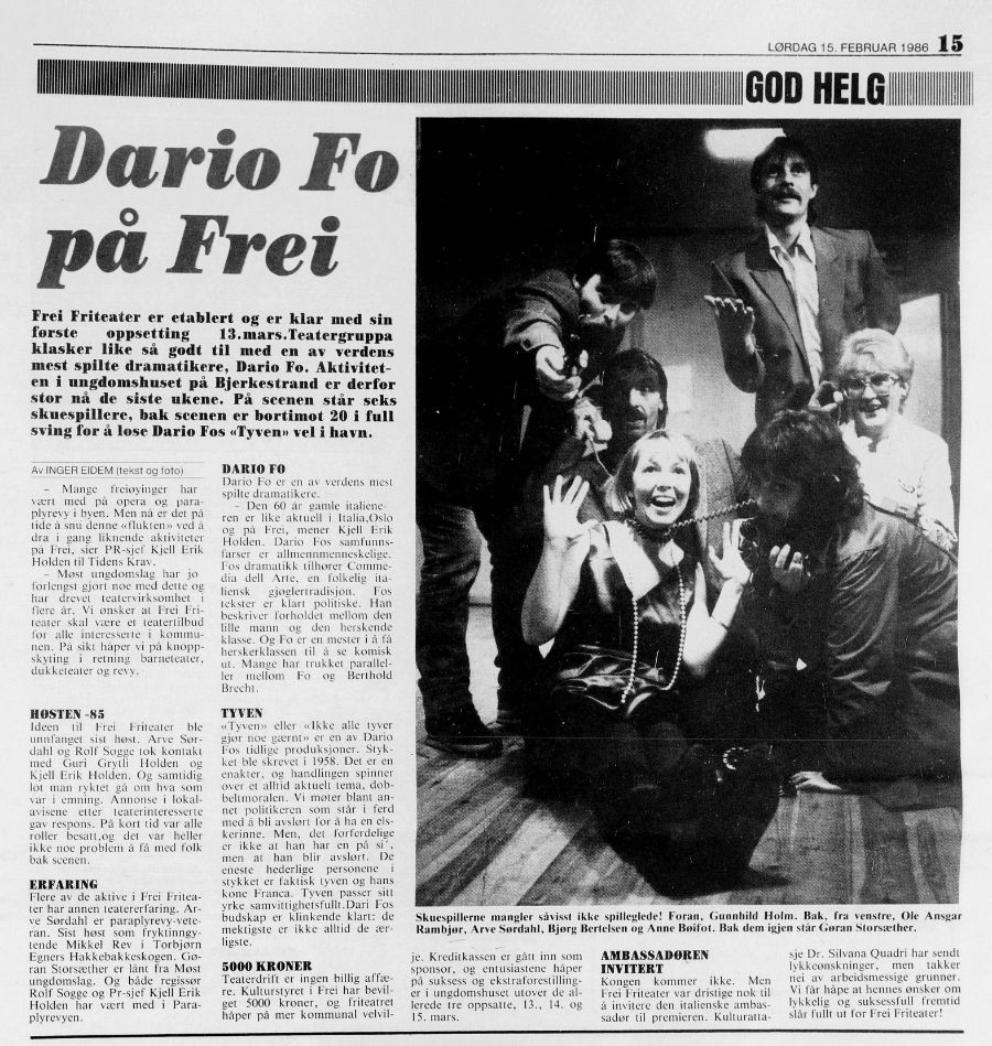 Articolo pubblicato su Tidens Krav il 15 febbraio 1986